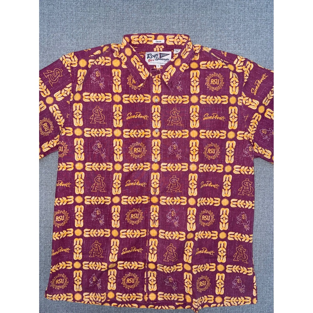 NWOT Reyn Spooner Large L Shirt ASU Sun Devils Logo Maroon Gold  Football
